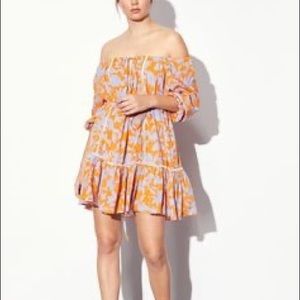 MLM off shoulder Freda dress in tropical orange
